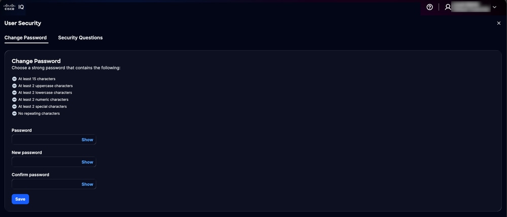 Security Questions Tab