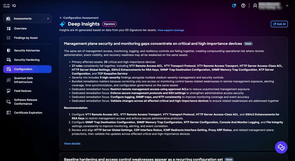 Configuration Deep Insights Page