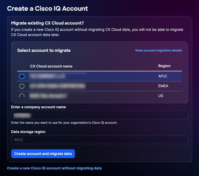Select CX Cloud Account