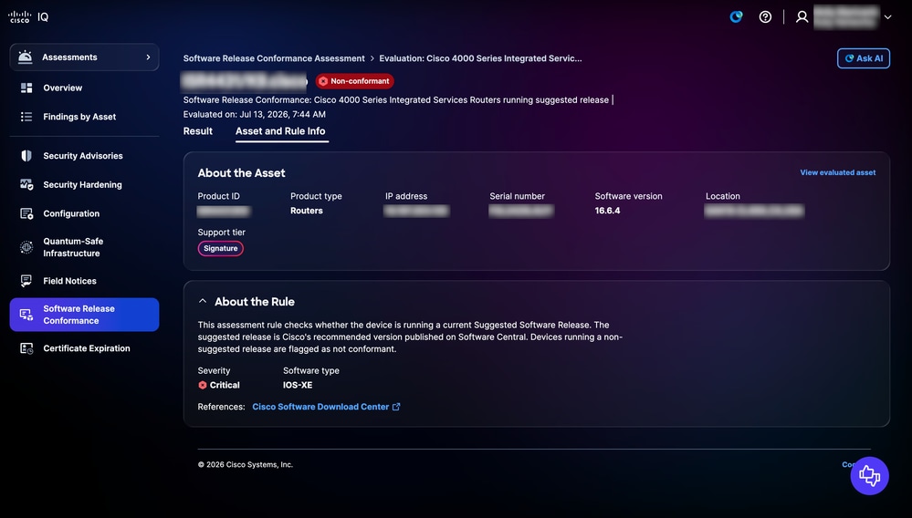Software Release Conformance Asset and Rule Info