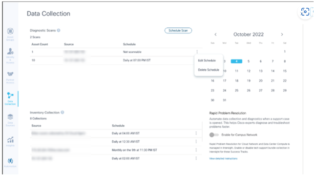 Data Collection with Edit and Delete Schedule options