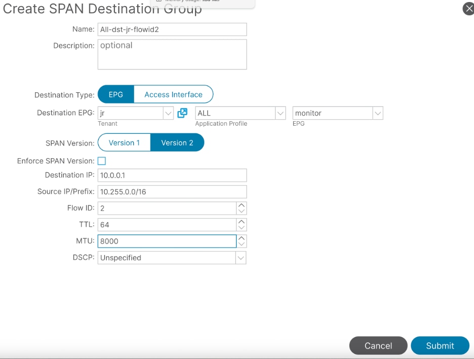 Create SPAN Destination Group Flow-ID of 2