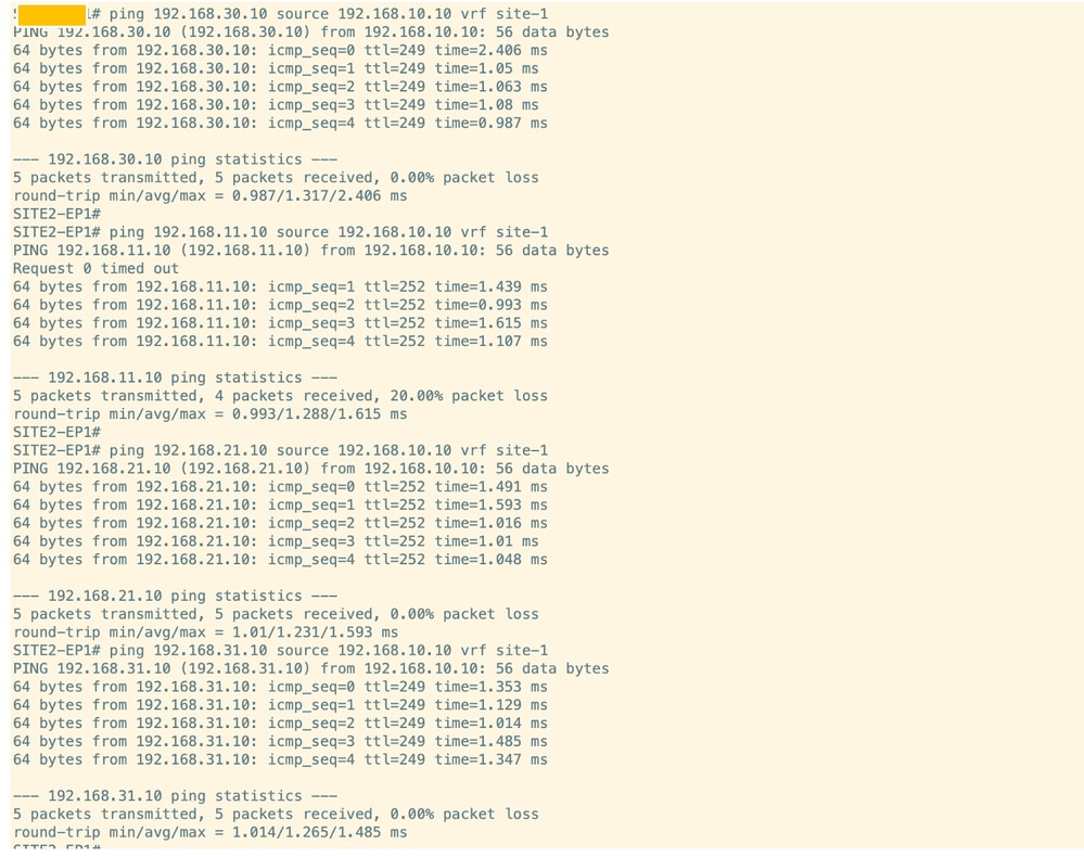 Ping Response Between DC-EP-1 and DC-EP-2