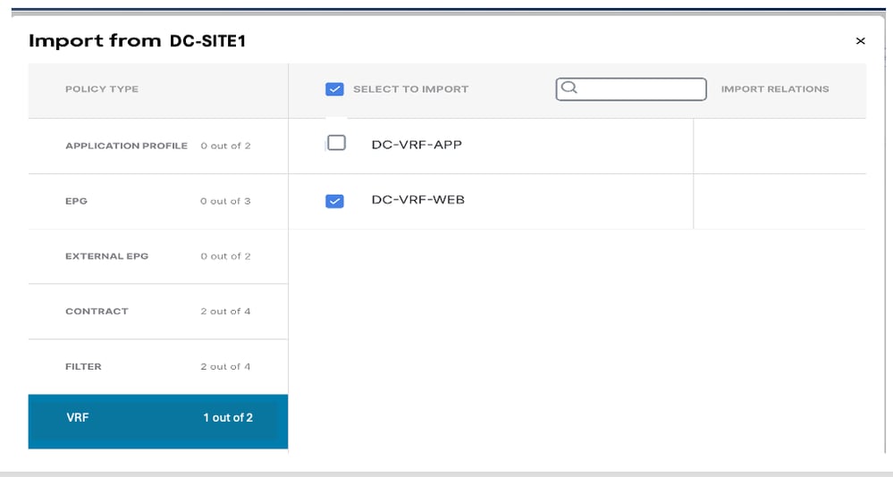 Choose VRF from DC-SITE1