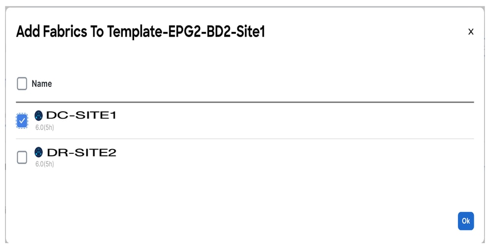 Add Fabrics to Template-EPG2-BD2-Site1
