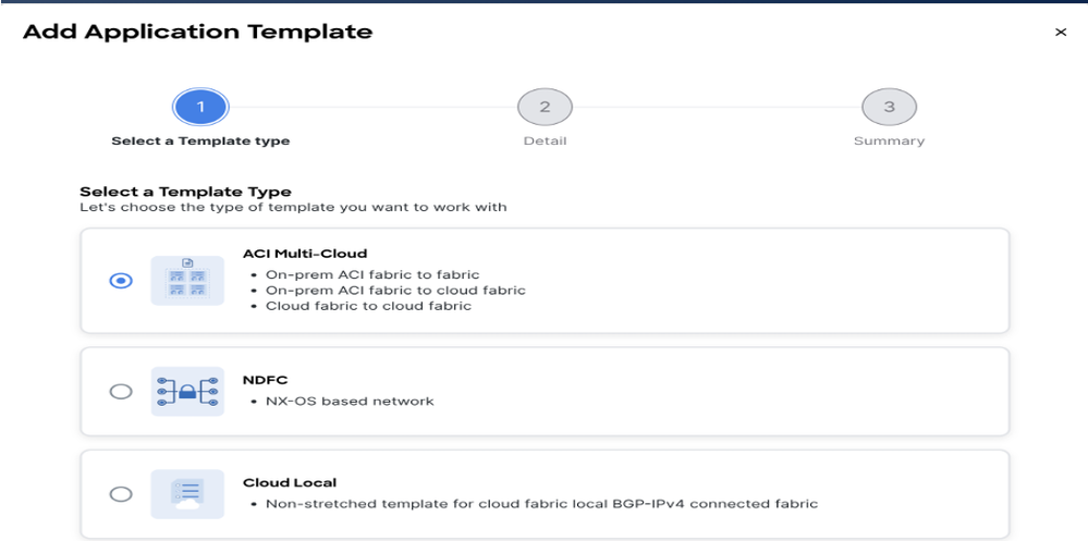 Add Application Template - Choose ACI Multi-Cloud