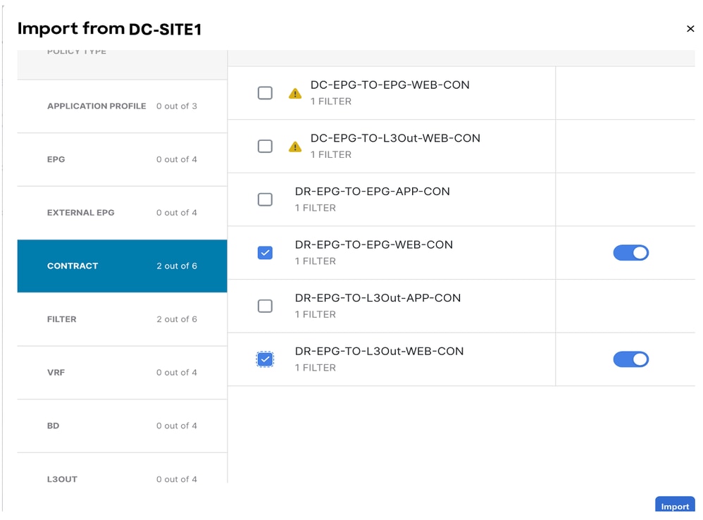 Choose Contract from DR-SITE2