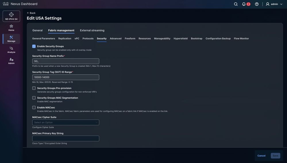 Edit USA Settings