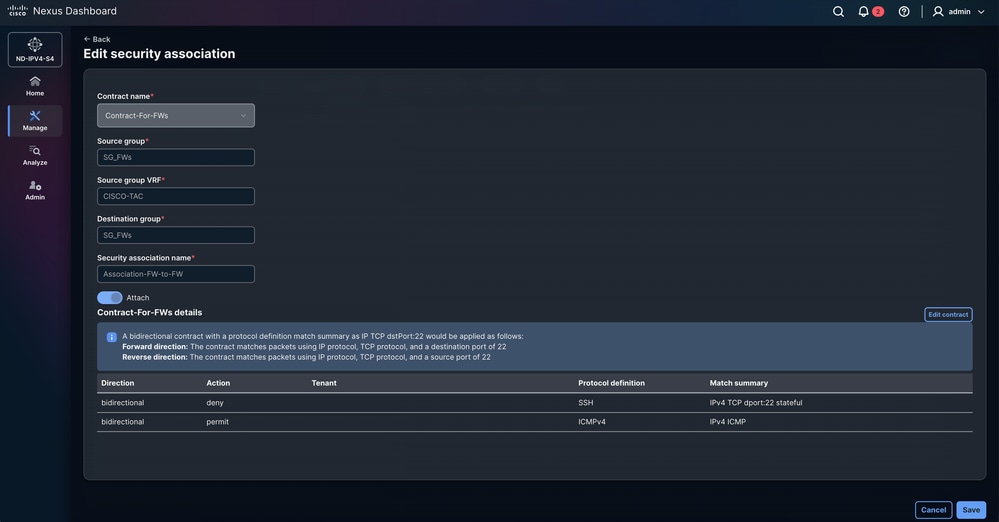 Edit Security Association for FWS