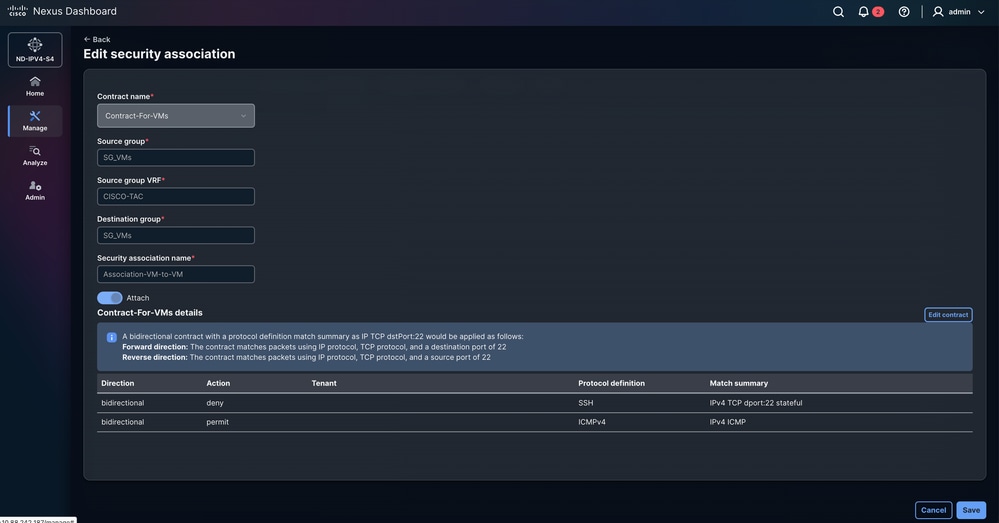 Edit Security Association for VMS