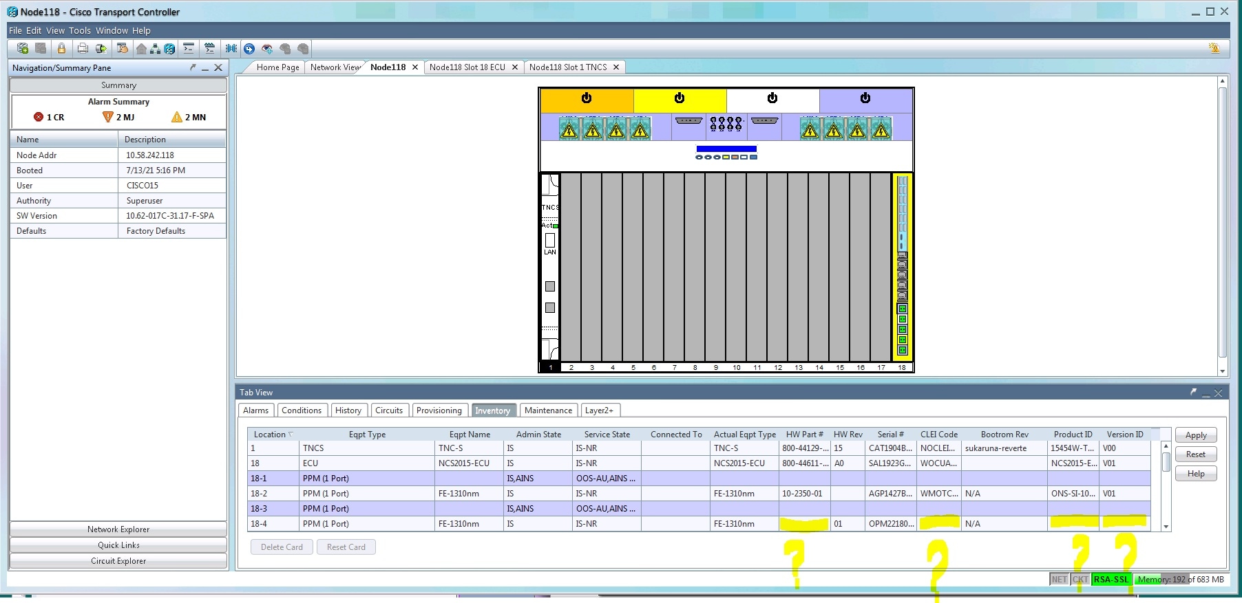 Screenshot of CTC output in the Inventory tab