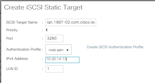 Configure UCS - Create iscsi static target