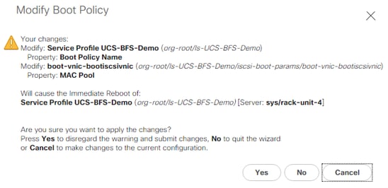Configure UCS - Server immediate Reboot prompt