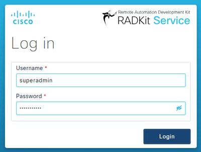 GUI de inicio de sesión del servicio RADKit