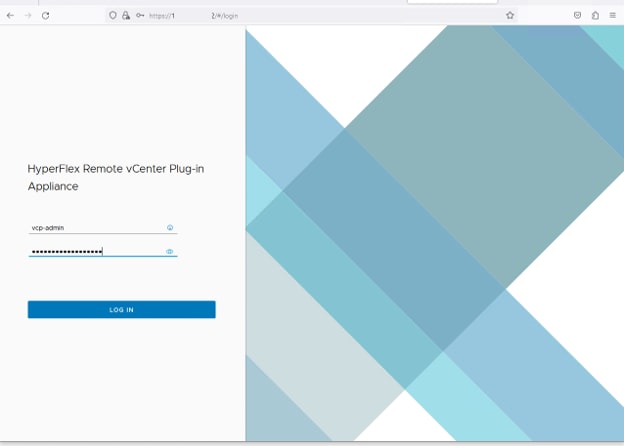 Hyperflex Remote vCenter Plug-in Appliance Login screen