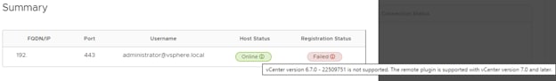 Incompatible vCenter version