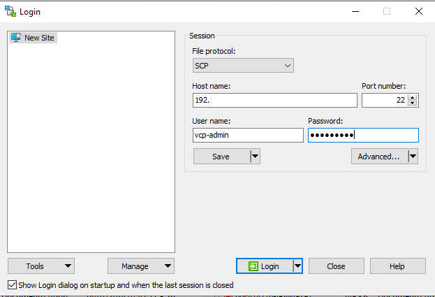 SCP Connection parameters