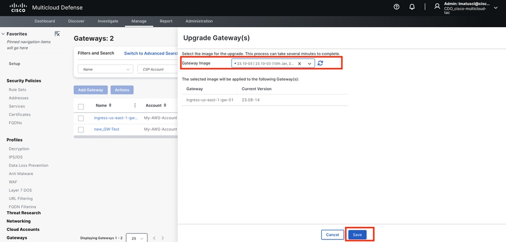 Image 5. Available gateway versions.