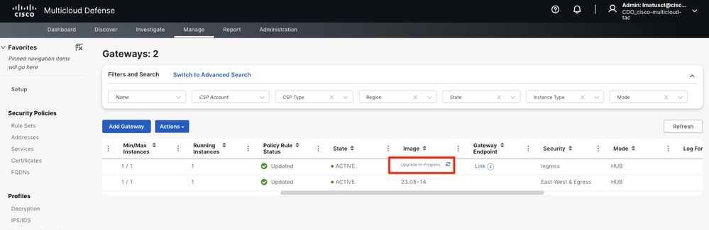Image 7. Refresh button to monitor the upgrade process.