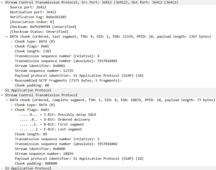 First SCTP Data Chunk