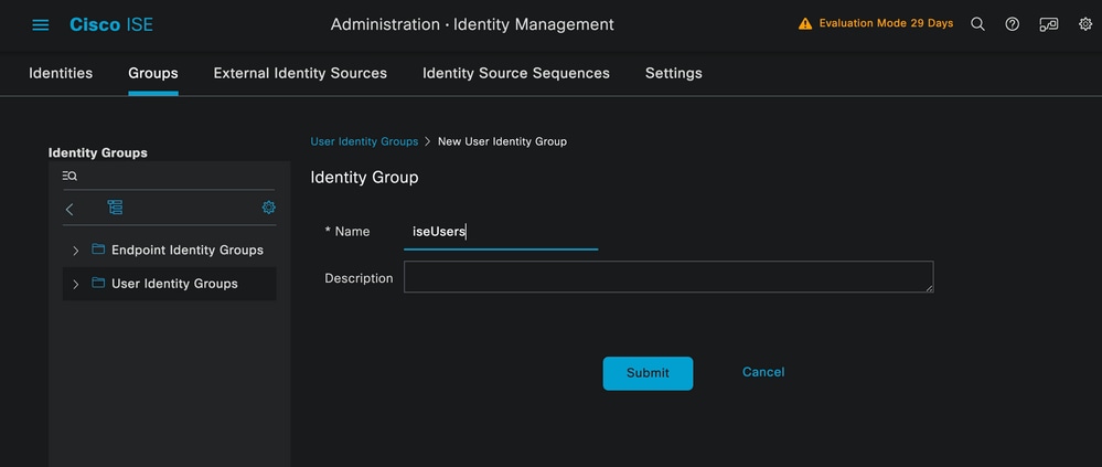 Identity Group Creation Page