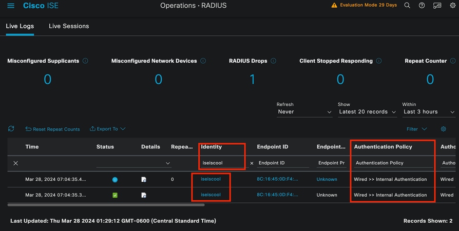 registros en vivo de ISE