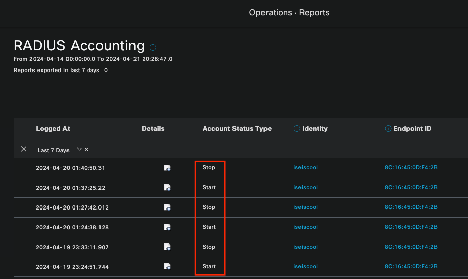 RADIUS Accounting Report