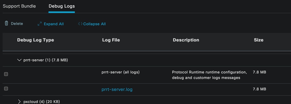 Sectie Debug Logs