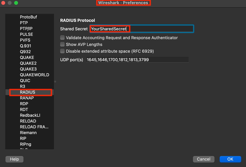 Wireshark Radius Options