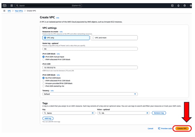 Select VPC Only Option