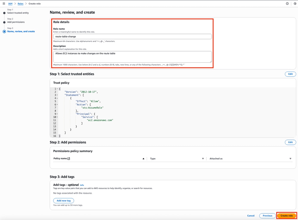 Set the Role Name and Click Create Button
