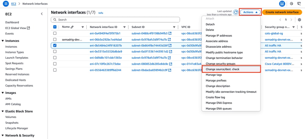 Disable Source/Destination Check on the ENIs