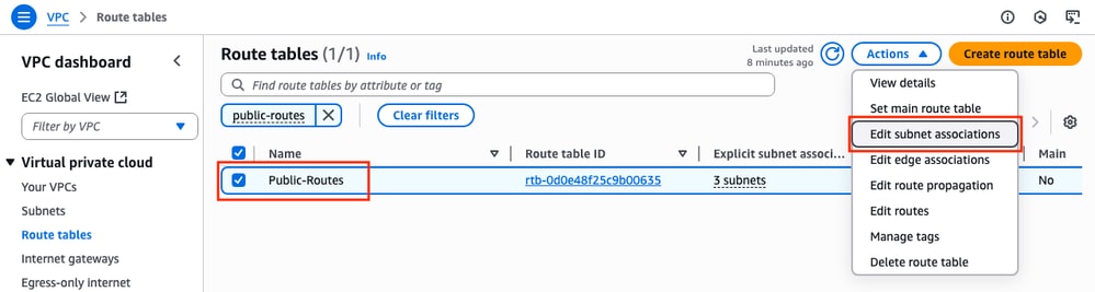 In Route Tables, Select the Created Table