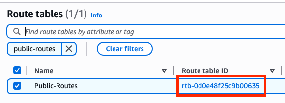 Click the Route Table ID Hyperlink
