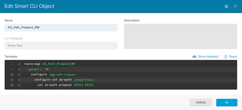 Configure AS path prepending object on FDM