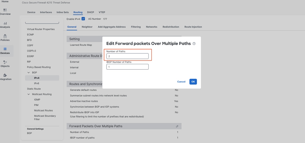 BGP Multipath in FMC - Edit Forward Packets over Multi Paths