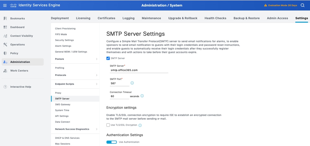 SMTP Server in Identity Services Engine