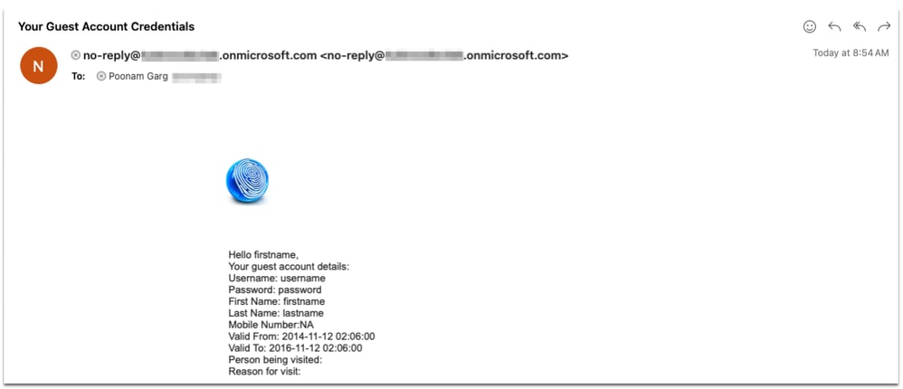 Sample Email received in Outlook