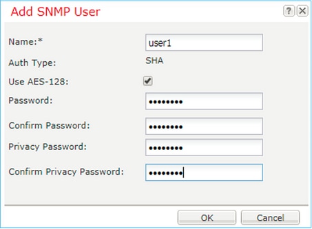 FTD SNMP - Configure FXOS SNMP v3 - Add SNMP User dialog box