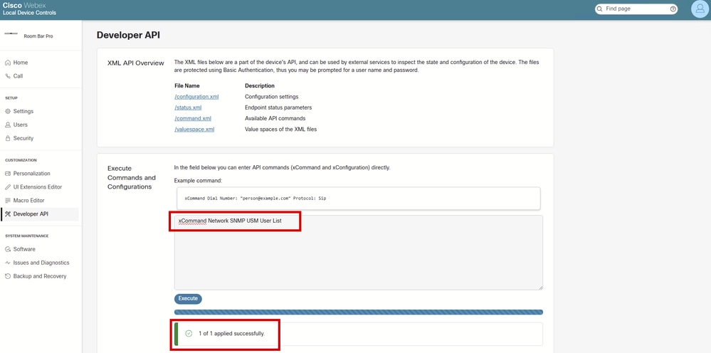 Developer API Section on Endpoint GUI