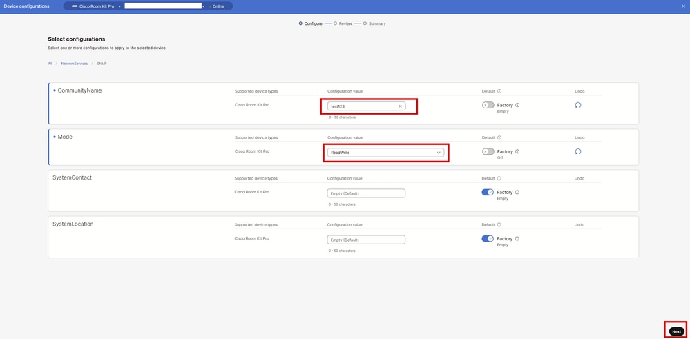 SNMP Settings under All Configurations in Control Hub