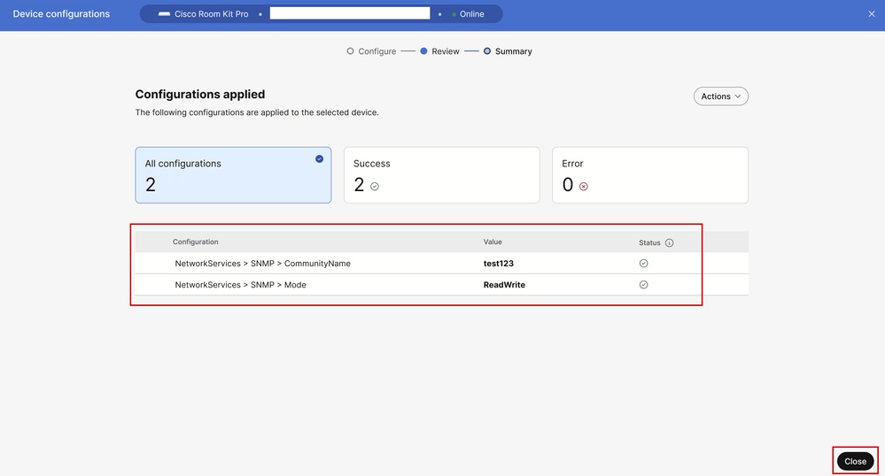 Endpoint Configurations Successfully Applied in Control Hub