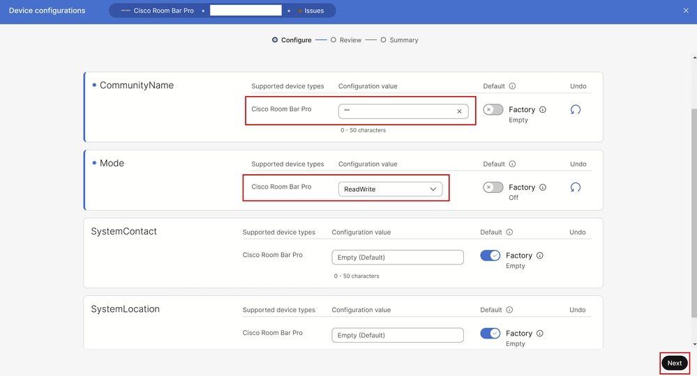 SNMP Settings under All Configurations in Control Hub
