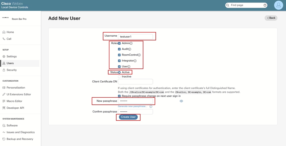 Create a User from Endpoint's GUI