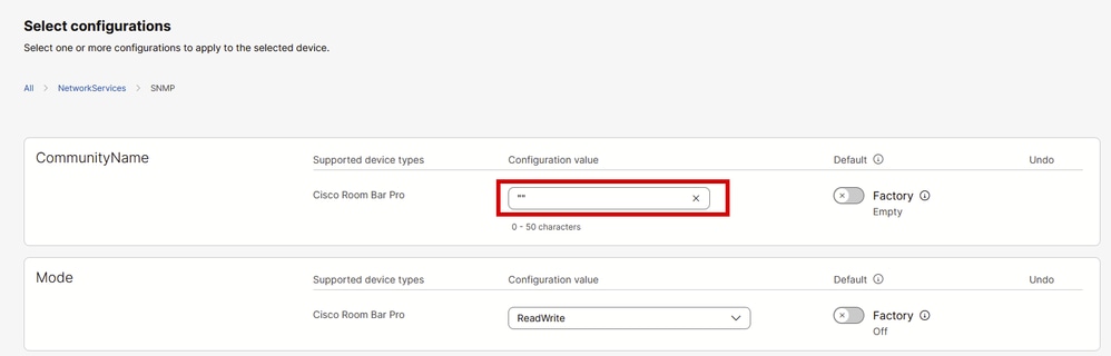 Endpoint SNMP Configurations in Control Hub
