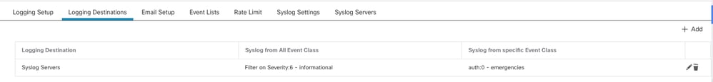 Logging Destination as Syslog Servers