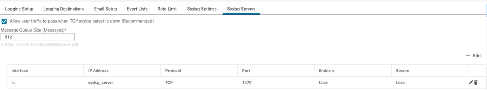Adding Syslog Server with VRF Aware Interface