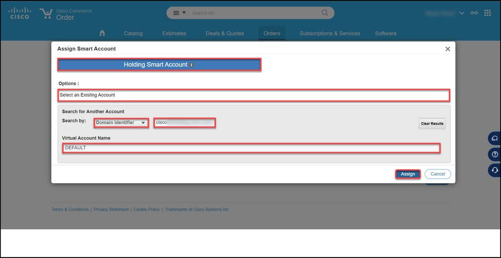Updating Smart Account Assignment in CCW - Assign Holding Smart Account