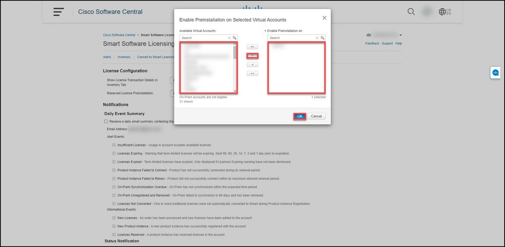 Enabling factory preinstalled SLR on Smart Account - Enable preinstallation on Virtual accounts