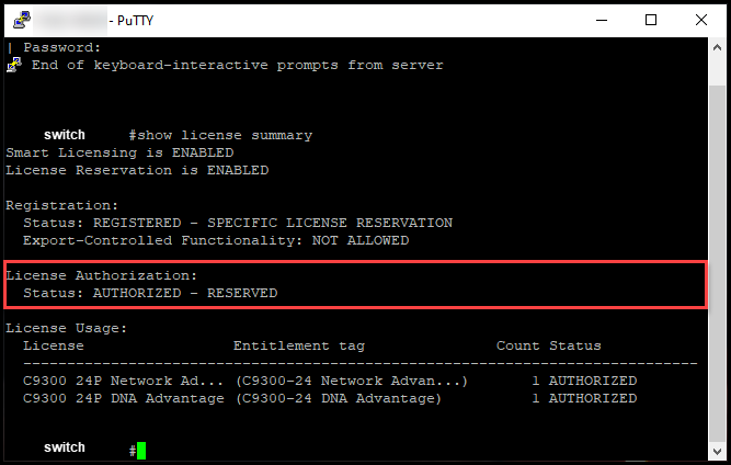 Installing authorization code - Enter show license summary command